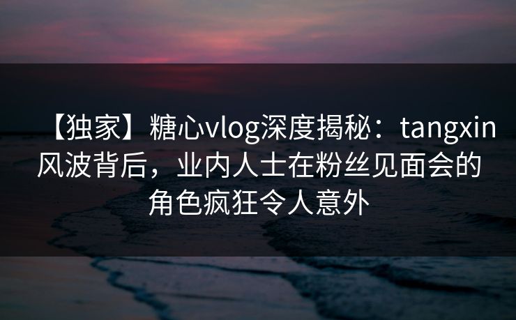 【独家】糖心vlog深度揭秘：tangxin风波背后，业内人士在粉丝见面会的角色疯狂令人意外