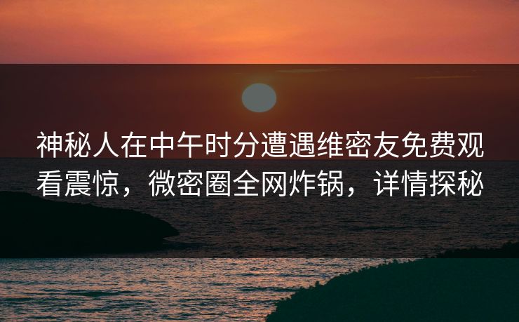 神秘人在中午时分遭遇维密友免费观看震惊，微密圈全网炸锅，详情探秘
