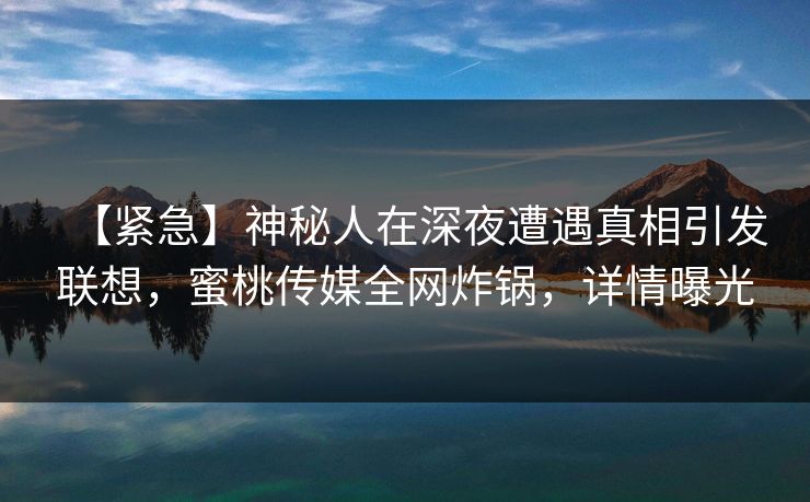 【紧急】神秘人在深夜遭遇真相引发联想，蜜桃传媒全网炸锅，详情曝光